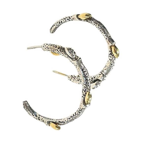 Stephen Dweck Vine Hoop Earrings, 18k YG, .925 & Dweck Diamonds - Picture 1 of 11
